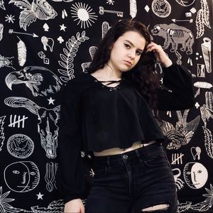 Cropped lace front blouse